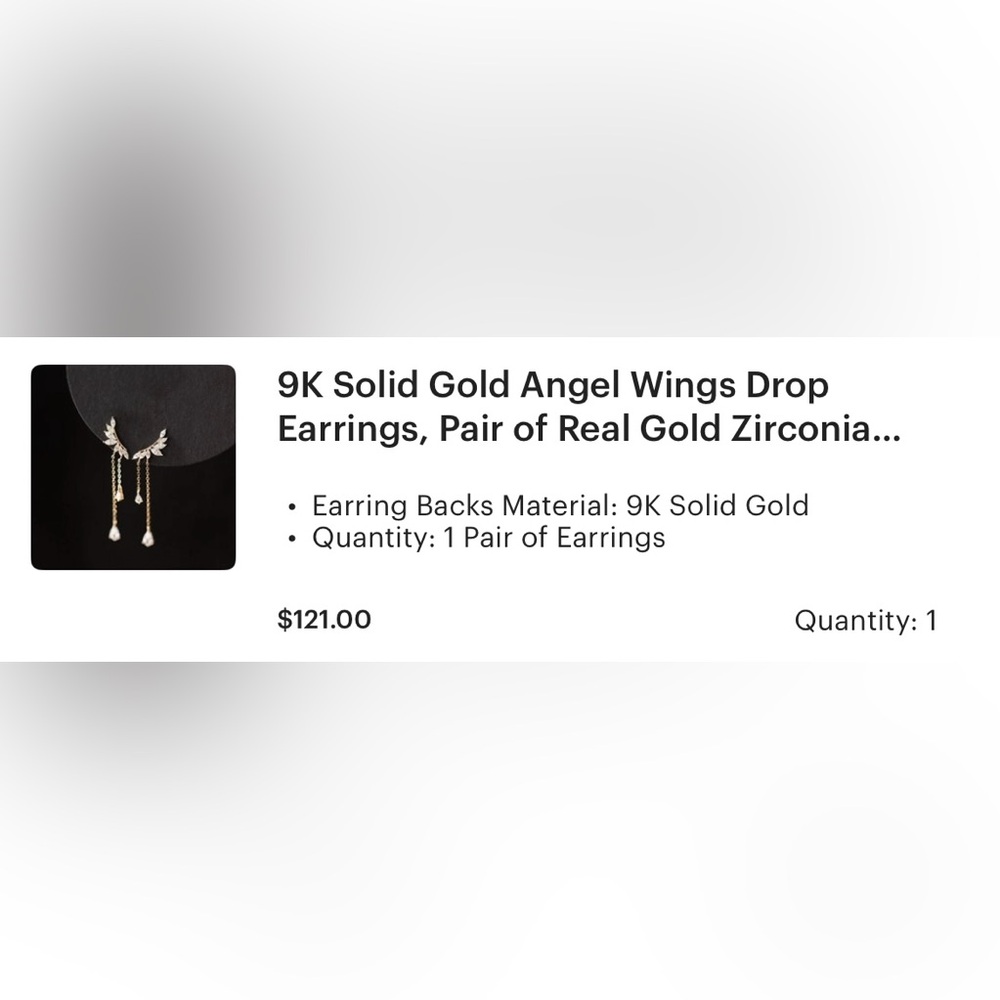 9K Solid Gold Angel Wing Earrings - Picture 4 of 4